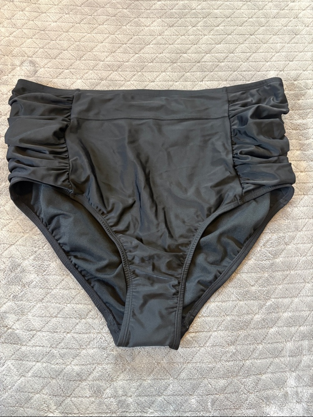 Kona Sol High-Waist Ruched Black Swim Bottoms